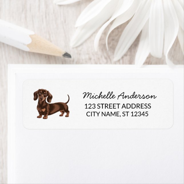 Modern Trendig Dachshund Hund Returadress Etikett (Insitu)