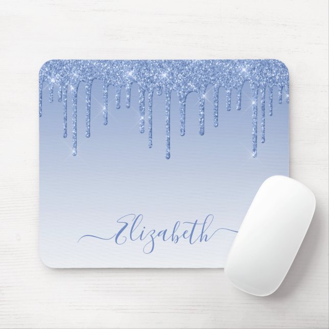 Modern Trendig Dammig Blå Glitter Stilfull Skrift Musmatta (Med mus)
