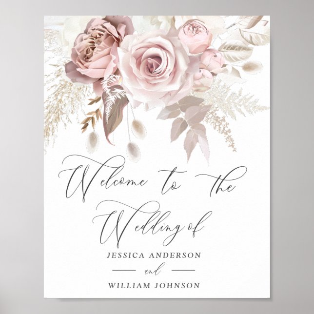 Modern Trendig Designer Dusty Ro  Bröllop Poster (Framsidan)