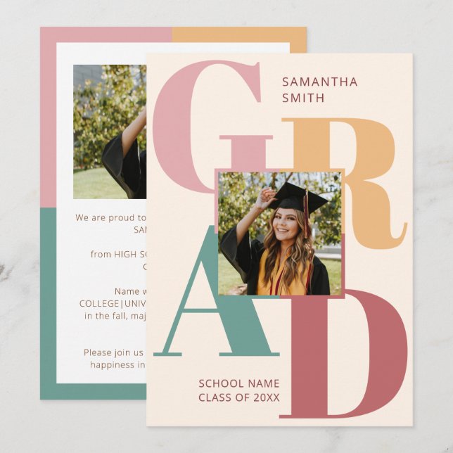 Modern Trendig Färg Typografi 2 foto Studenten Meddelande (Fram/baksida)