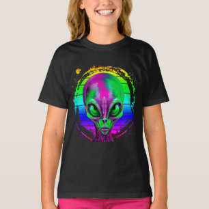 Modern Trendig Färgrik Regnbåge Alien T Shirt