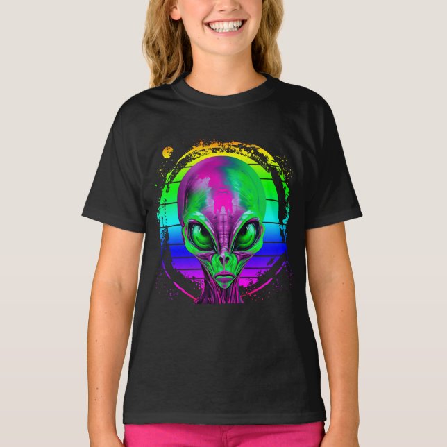 Modern Trendig Färgrik Regnbåge Alien T Shirt (Framsida)