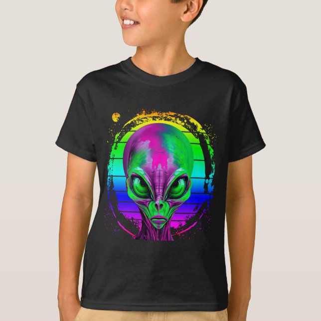 Modern Trendig Färgrik Regnbåge Alien T Shirt (Framsida)