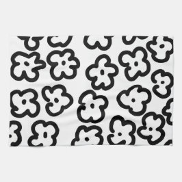 Modern Trendig för svart och vit Wildblomma Kökshandduk