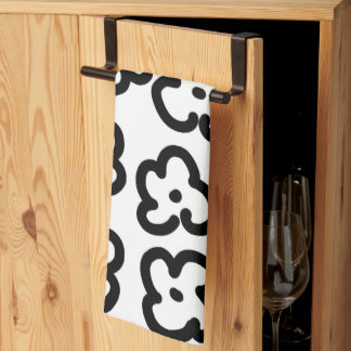 Modern Trendig för svart och vit Wildblomma Kökshandduk