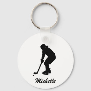 Modern Trendig Girl Spela Ice Hockey Personlig Nyckelring