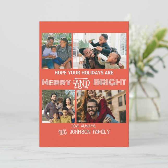 Modern trendig Glad och Ljus Familjefoto Julkort (Stående Fram)