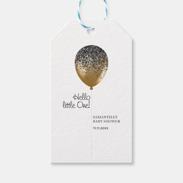 Modern Trendig Guld Bebis Shower Ballong Presentetikett (Framsidan)