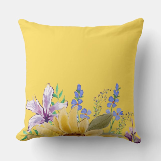 Modern trendig gult blommigt chic  mamma Söt Kudde (Framsida)