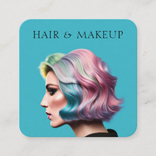 Modern Trendig Hair och Makeup Artist Blue Fyrkantigt Visitkort