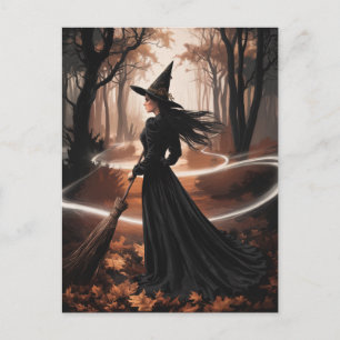 Modern Trendig Halloweenhäxa i Skog Vykort