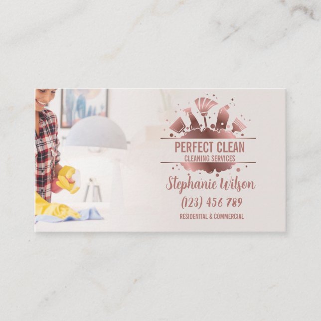 Modern Trendig House Städning Maid Janitorial Busi Visitkort (Framsida)