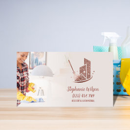 Modern Trendig House Städning Maid Janitorial Busi Visitkort