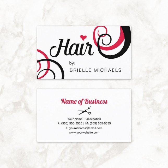Modern Trendig i rött och svart hårfärg Visitkort (Red and Black Hair Trendy Typography Modern Curls Business Cards)