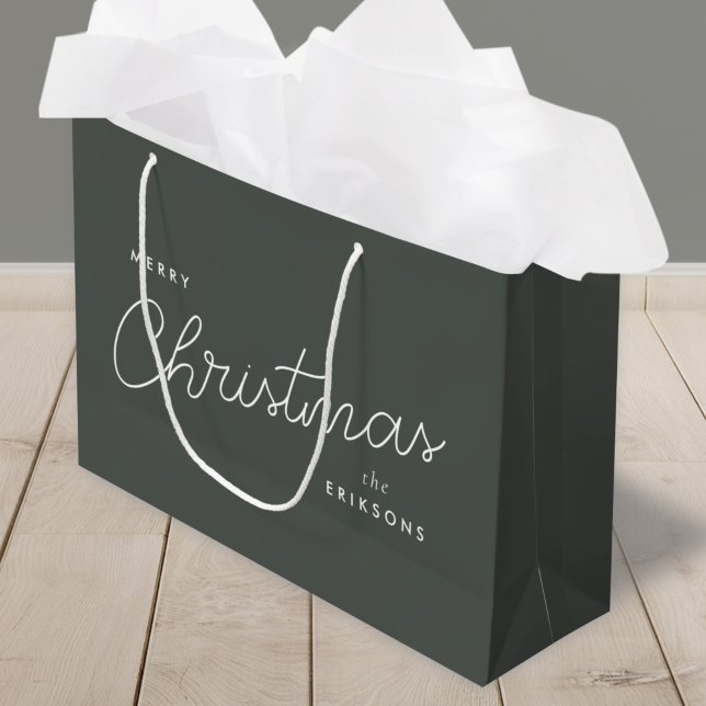 Modern Trendig jul | Forest Grönt Mörk Dusky (Contemporary holiday gift bag designed for custom, simple, and modern festive wrapping)