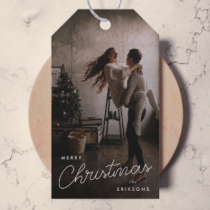 Modern Trendig jul Mörk Dusky Couple Photo Presentetikett