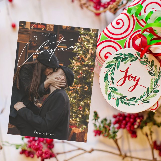 Modern Trendig jul | Romantiskt par Photo Tilläggskort (Skapare uppladdad)