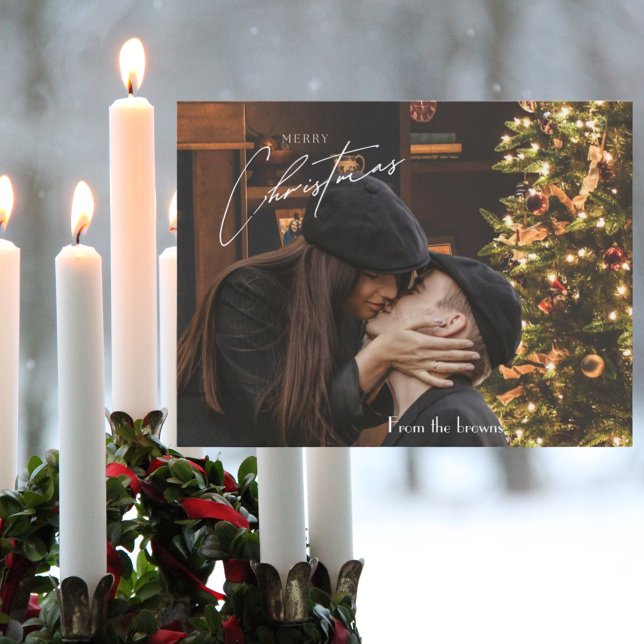 Modern Trendig jul | Romantiskt par Photo Vykort (Skapare uppladdad)