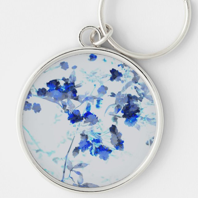 Modern, trendig konst av blommigt/blomma mönster rund silverfärgad nyckelring (Framsidan)