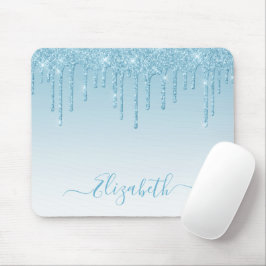Modern Trendig Light Blue Glitter Snyggt Script Musmatta
