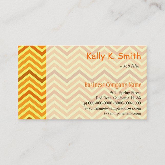 Modern, trendig, ljust gult chevron zigzag visitkort (Framsida)
