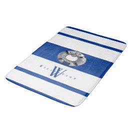 Modern Trendig Marinblå och Vit Monogram Badrumsmatta