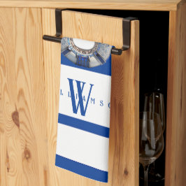 Modern Trendig Marinblå och Vit Monogram Kökshandduk