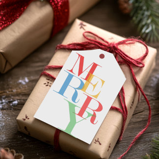 Modern Trendig Merry Bright Presentetikett