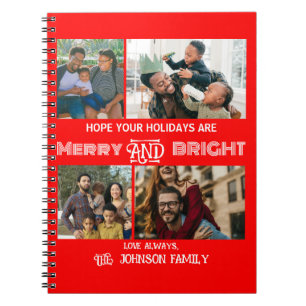 Modern trendig Merry och Bright Family Photo Anteckningsbok