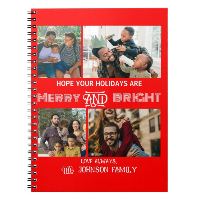 Modern trendig Merry och Bright Family Photo Anteckningsbok (Framsidan)