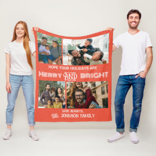 Modern trendig Merry och Bright Family Photo Fleecefilt