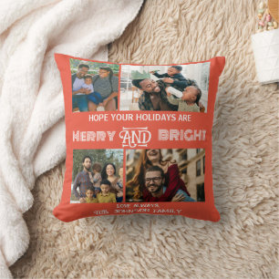 Modern trendig Merry och Bright Family Photo Kudde