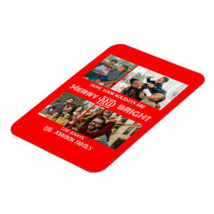Modern trendig Merry och Bright Family Photo Magnet