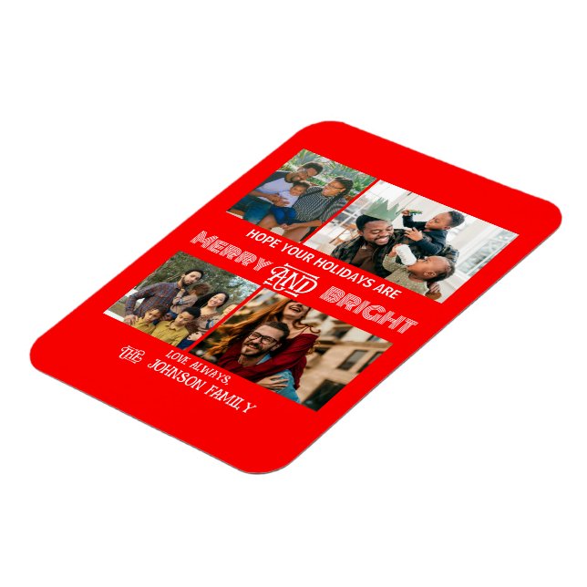 Modern trendig Merry och Bright Family Photo Magnet (Vänstra Sidan)