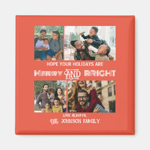Modern trendig Merry och Bright Family Photo Magnet