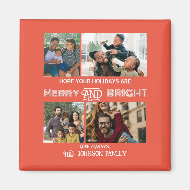 Modern trendig Merry och Bright Family Photo Magnet (Framsidan)