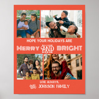 Modern trendig Merry och Bright Family Photo Poster