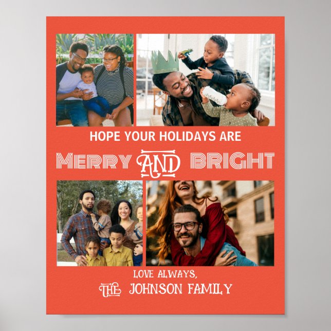 Modern trendig Merry och Bright Family Photo Poster (Framsidan)