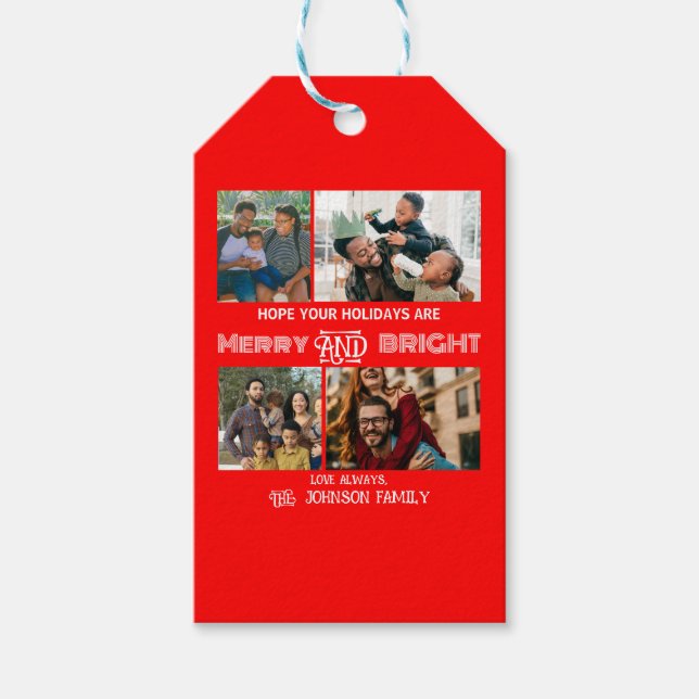 Modern trendig Merry och Bright Family Photo Presentetikett (Framsidan)