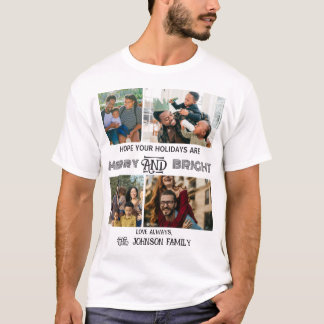 Modern trendig Merry och Bright Family Photo T Shirt