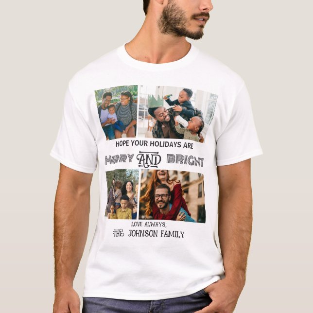 Modern trendig Merry och Bright Family Photo T Shirt (Framsida)