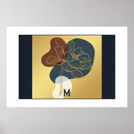 Modern Trendig Monogram Guld Whimsisk Blommig Poster