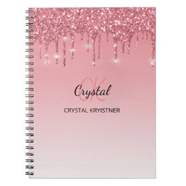 Modern Trendig Monogram Rosa Dripping Glitter Anteckningsbok