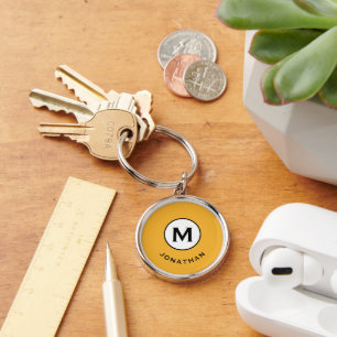 Modern Trendig Monogram Rund Silverfärgad Nyckelring