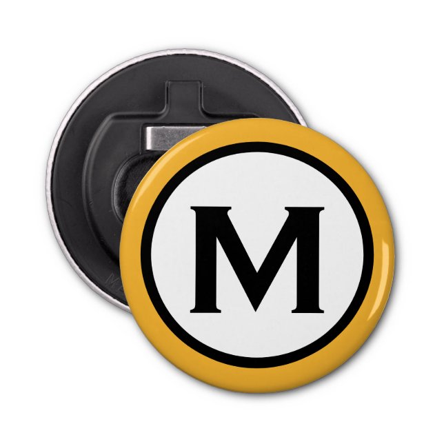 Modern Trendig Mustard Gult Monogram Flasköppnare (Framsidan)