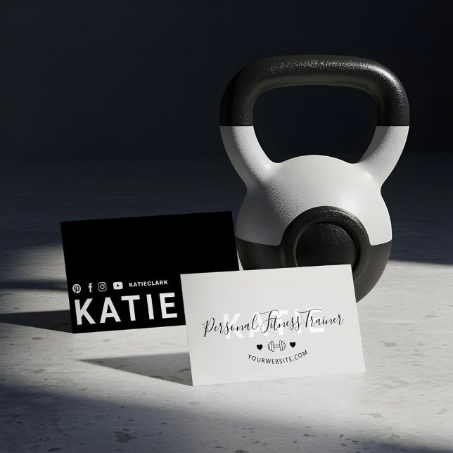 Modern Trendig Online Personal Trainer Fitness Grå Visitkort (Modern Trendy Online Personal Trainer Fitness Grey Business Card)