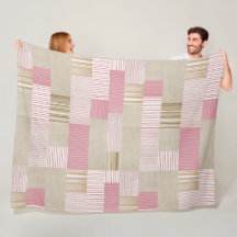 Modern Trendig Patchwork Quilt Rosa Beige Rand