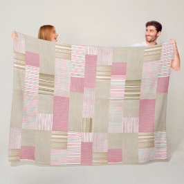 Modern Trendig Patchwork Quilt Rosa Beige Rand Fleecefilt