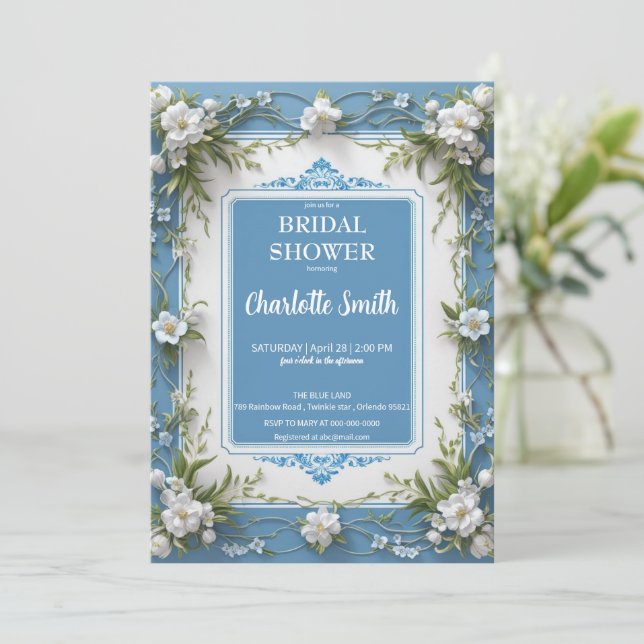 Modern trendig Porcelain chinoiserie möhippa Inbjudningar (Stående Fram)