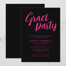 Modern Trendig Push Script Black & Rosa Grad Party
